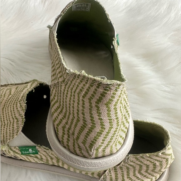 Sanuk Sidewalk Surfer Canvas Shoes Womens Size 9 Natural Khaki Green Slip On - Picture 9 of 13